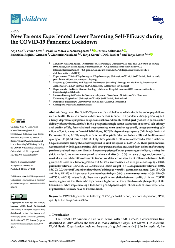 (PDF) New Parents Experienced Lower Parenting Self-Efficacy during the ...