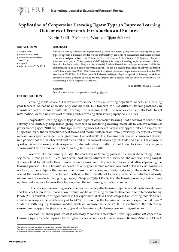 (PDF) Application of Cooperative Learning Jigsaw Type to Improve ...