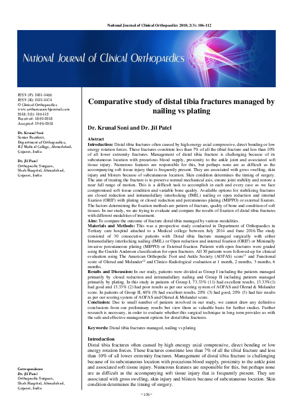 (PDF) Comparative study of distal tibia fractures managed by nailing vs ...
