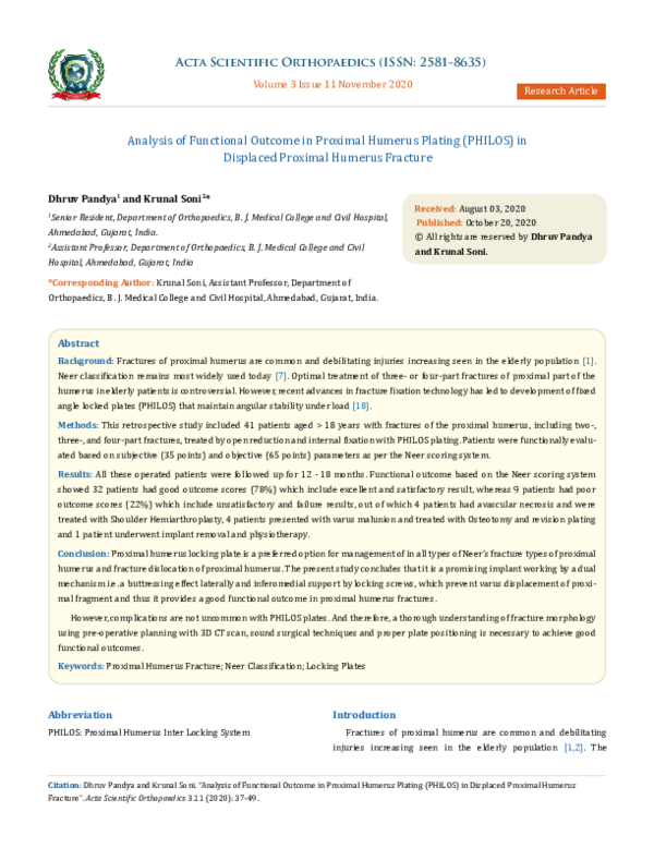 (PDF) Analysis of Functional Outcome in Proximal Humerus Plating ...