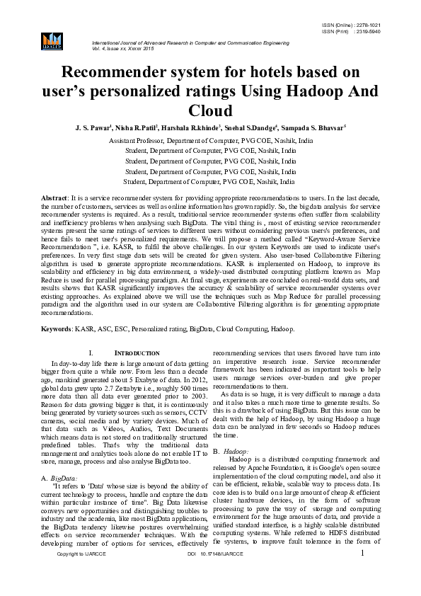 (DOC) Recommender System for Hotels based on user’s personalized ...