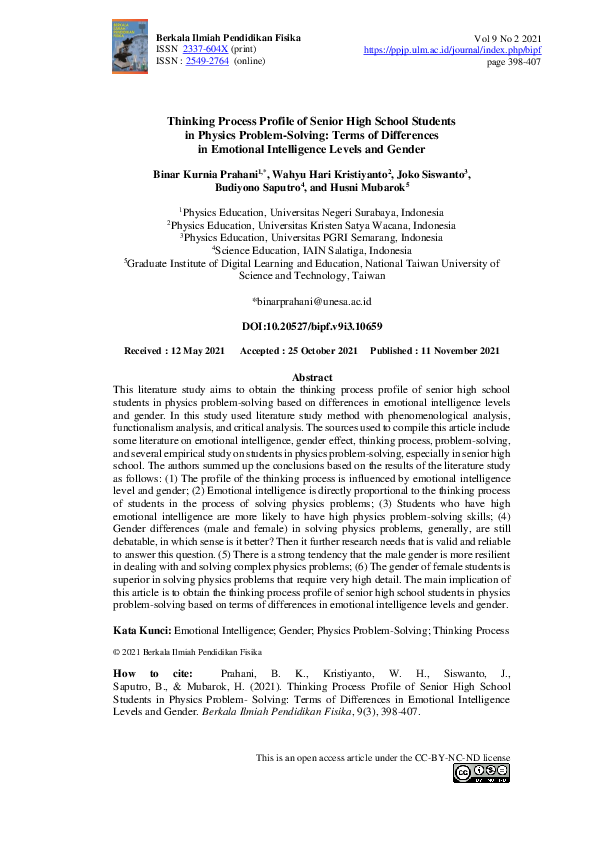 (PDF) Thinking Process Profile of Senior High School Students in ...