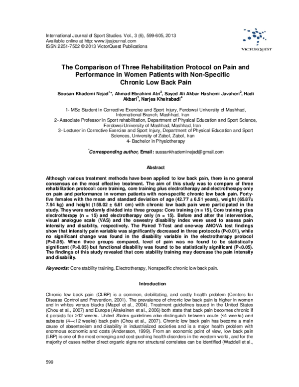 (PDF) The Comparison of Three Rehabilitation Protocol on Pain and ...