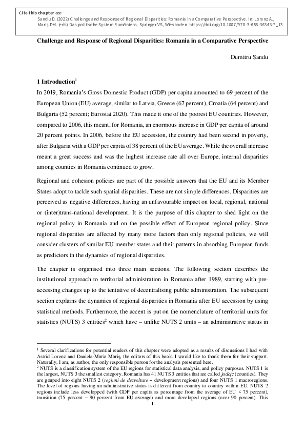 (PDF) Challenge and Response of Regional Disparities: Romania in a ...