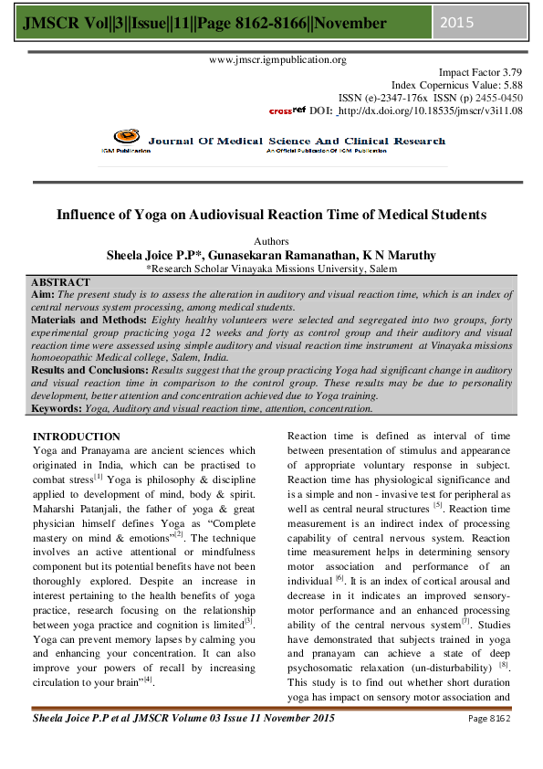 (PDF) Influence of Yoga on Audiovisual Reaction Time of Medical Students