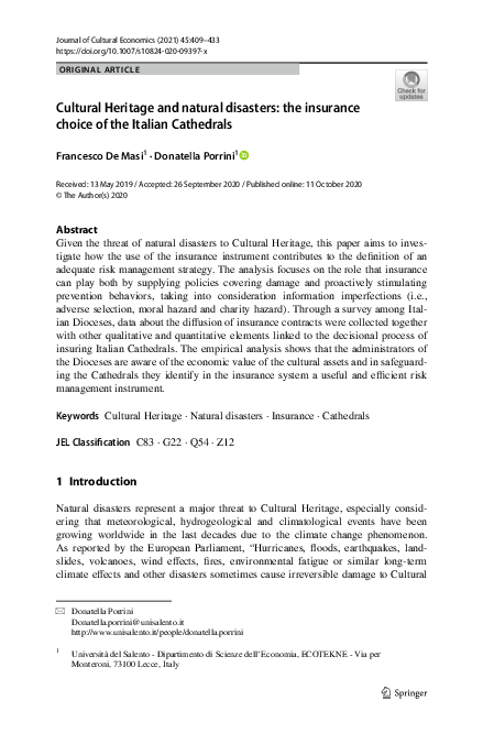 (PDF) Cultural Heritage and natural disasters the