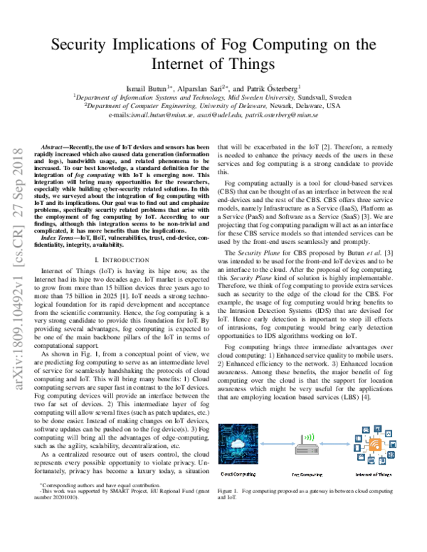 (PDF) Security Implications of Fog Computing on the Internet of Things