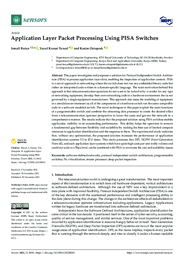 (PDF) Application Layer Packet Processing Using PISA Switches