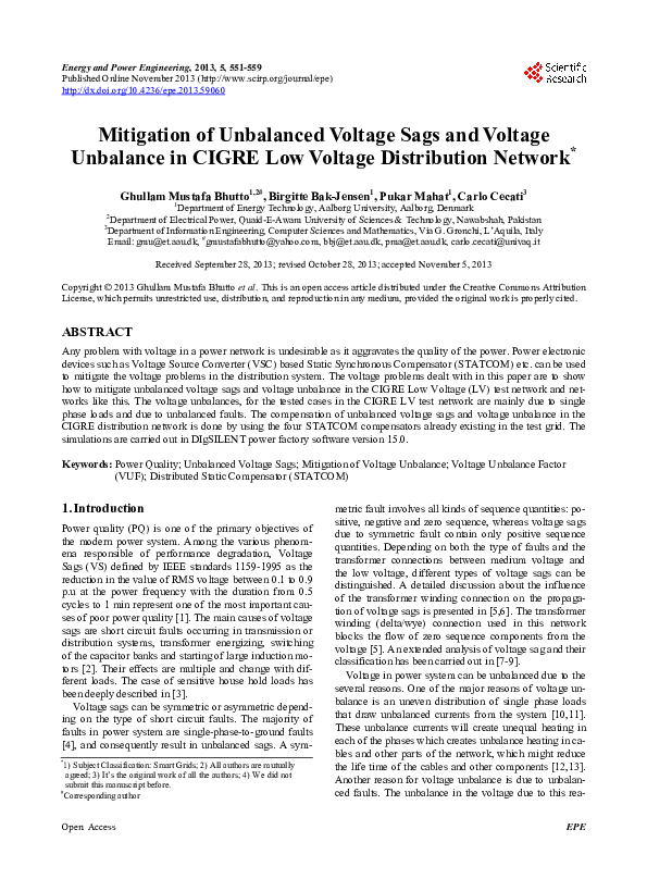 (PDF) Mitigation of Unbalanced Voltage Sags and Voltage Unbalance in ...