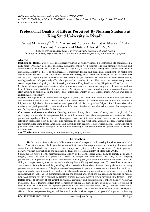 (PDF) Quality of Life Among Nursing Students in Riyadh