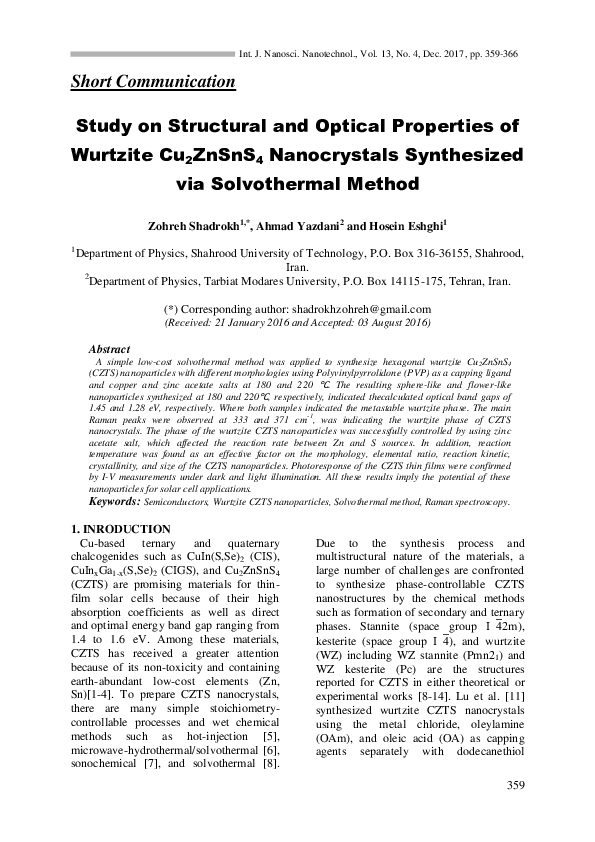 (PDF) Short Communication Study on Structural and Optical Properties of ...
