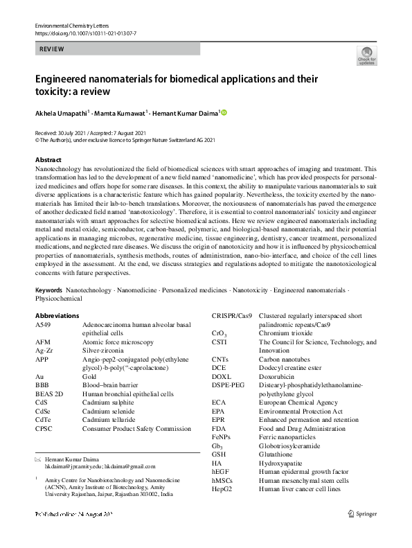 (PDF) Engineered nanomaterials for biomedical applications and their ...