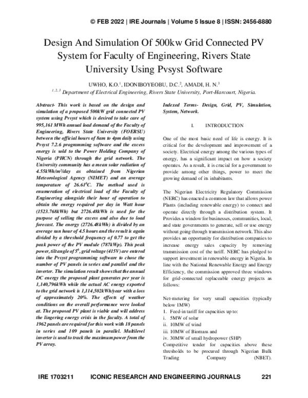(PDF) Design And Simulation Of 500kw Grid Connected PV System for ...