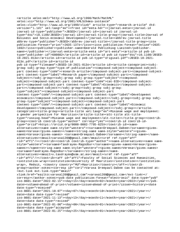 Minimum wage and employment a gender perspective for Mauritius