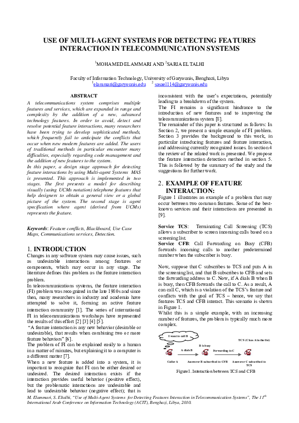 (PDF) Use of Multi-Agent Systems for Detecting Features Interaction in ...