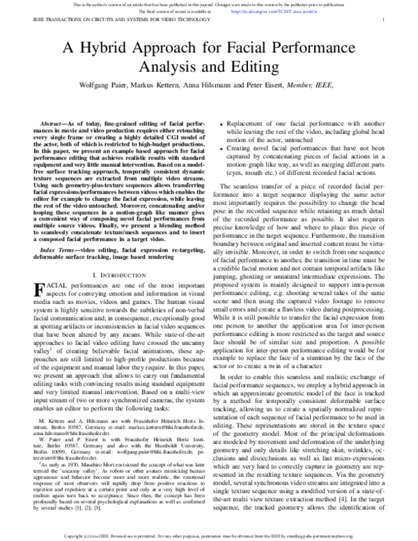 (PDF) A Hybrid Approach for Facial Performance Analysis and Editing