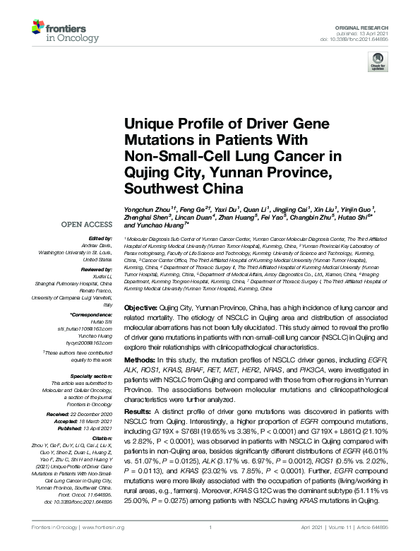 (PDF) Unique Profile of Driver Gene Mutations in Patients With Non ...