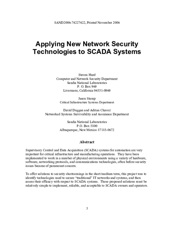 (PDF) Applying New Network Security Technologies to SCADA Systems