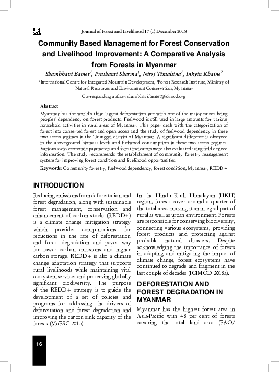 (PDF) Community Based Management for Forest Conservation and Livelihood ...