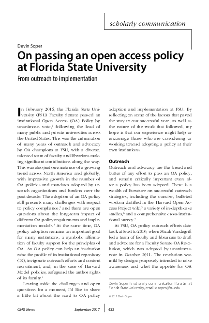 (PDF) On passing an open access policy at Florida State University ...