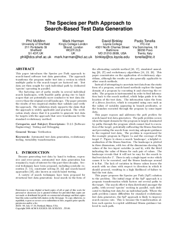 (PDF) The species per path approach to SearchBased test data generation