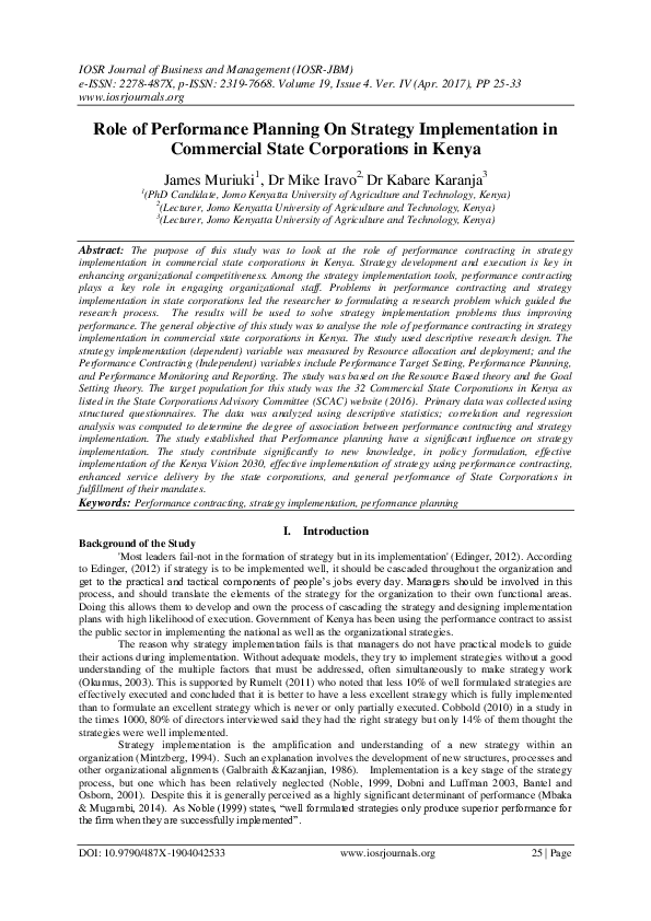 (PDF) Role of Performance Planning On Strategy Implementation in ...