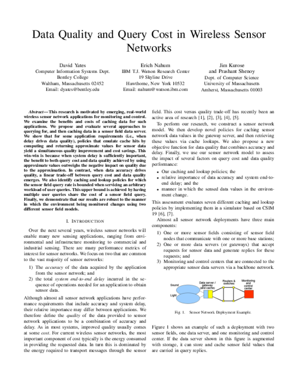 (PDF) Data Quality and Query Cost in Wireless Sensor Networks
