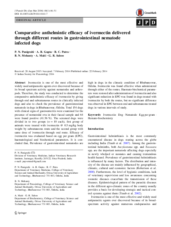 (PDF) Comparative anthelmintic efficacy of ivermectin delivered through ...