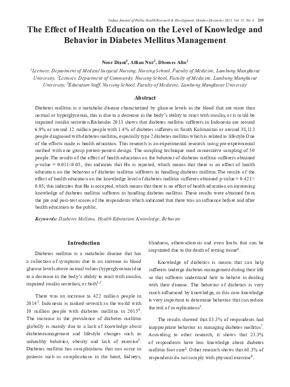 (PDF) The Effect of Health Education on the Level of Knowledge and ...