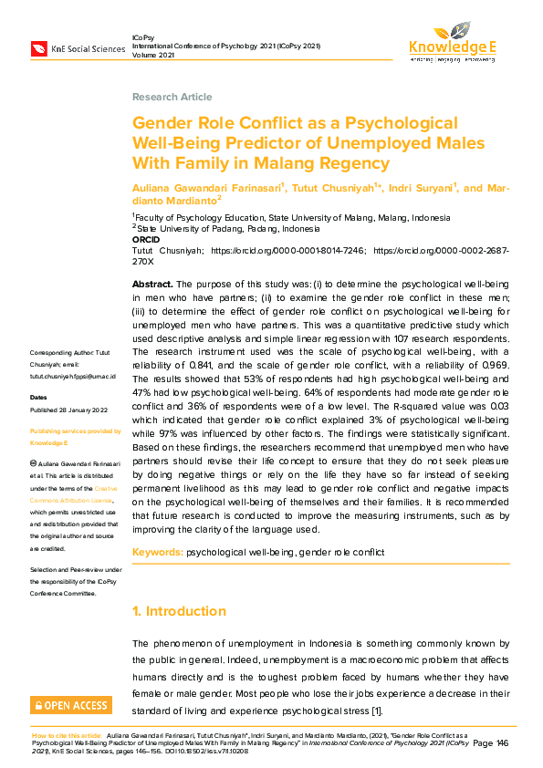 (PDF) Gender Role Conflict as a Psychological Well-Being Predictor of ...