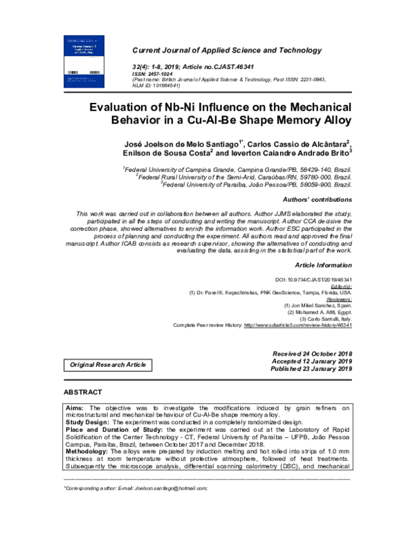 (PDF) Evaluation of Nb-Ni Influence on the Mechanical Behavior in a Cu ...