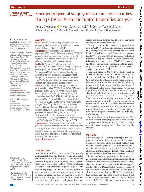 (PDF) Emergency general surgery utilization and disparities during ...