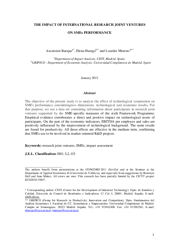 (PDF) The impact of international research joint ventures on SMEs ...