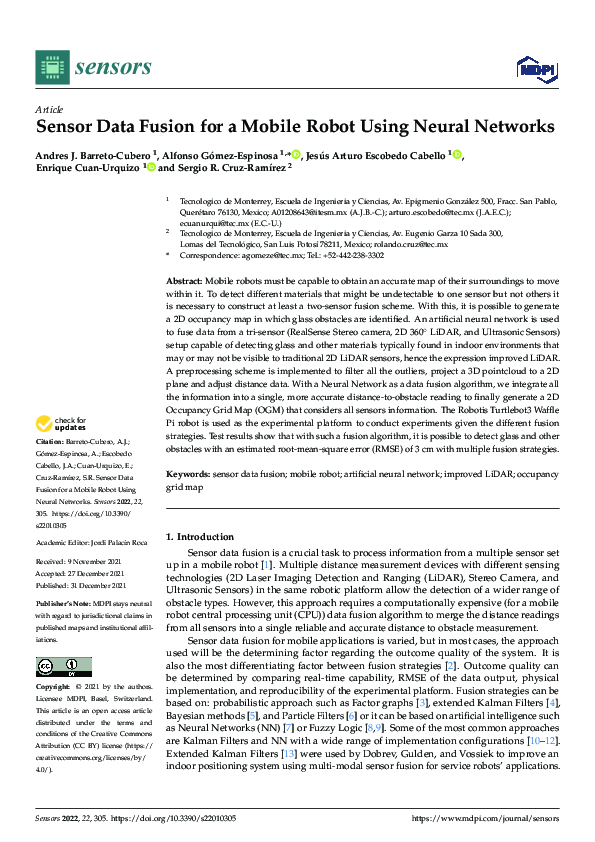 (PDF) Sensor Data Fusion for a Mobile Robot Using Neural Networks