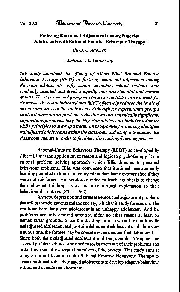 (PDF) Fostering Emotional Adjustment among Nigerian Adolescents with ...