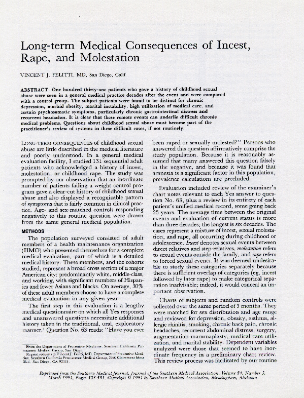 (PDF) Long-term Medical Consequences of Incest, Rape, and Molestation