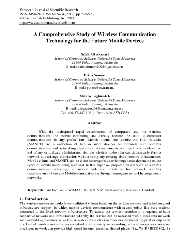 (PDF) A Comprehensive Study of Wireless Communication Technology for ...
