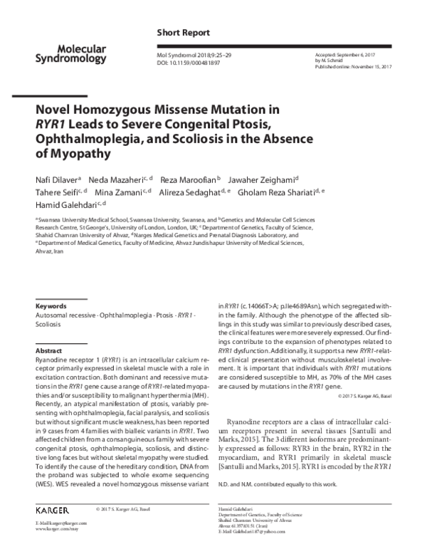 (PDF) Novel Homozygous Missense Mutation in RYR1 Leads to Severe ...