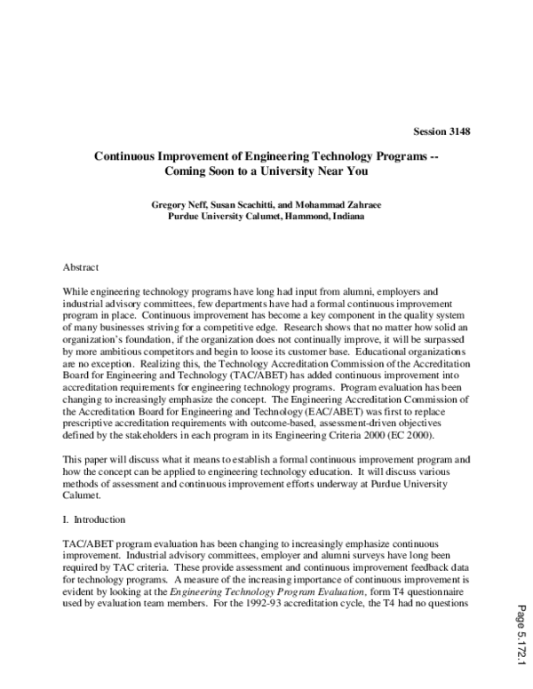 (PDF) Continuous Improvement Of Engineering Technology Programs Coming ...