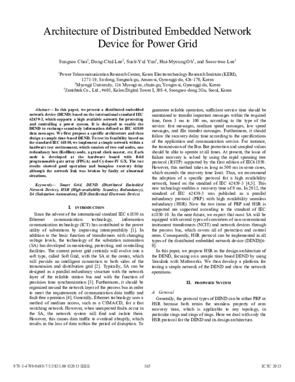 (PDF) Architecture of distributed embedded network device for power grid
