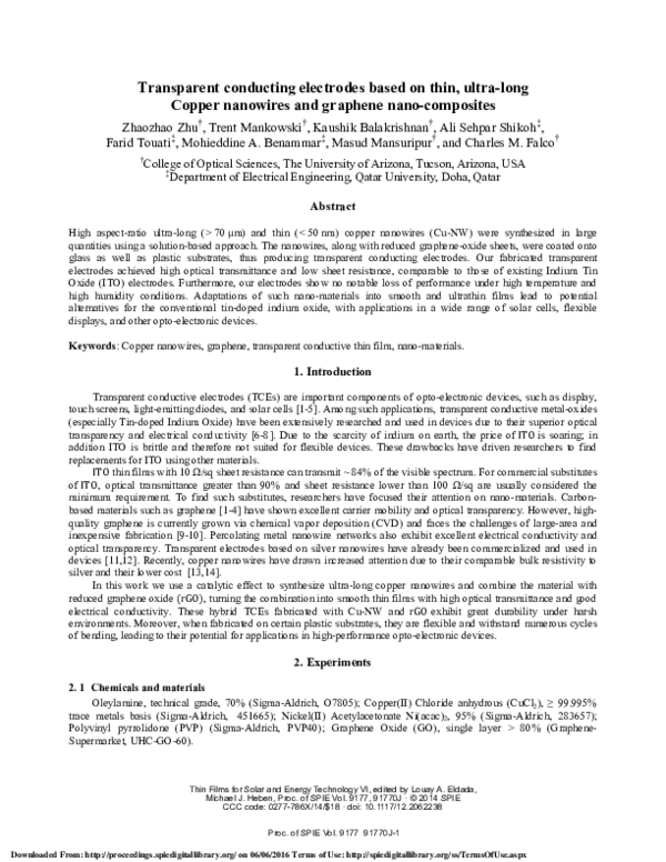 (PDF) Transparent conducting electrodes based on thin, ultra-long ...