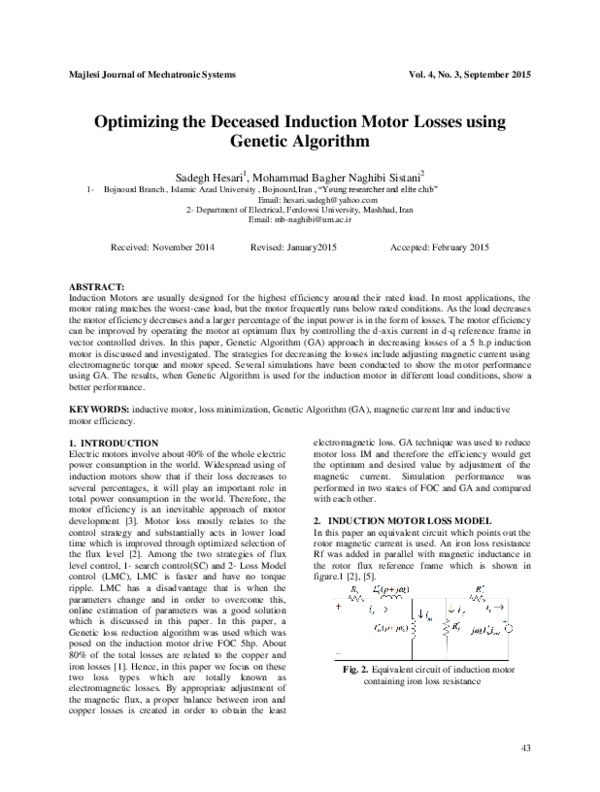 (PDF) Optimizing the Deceased Induction Motor Losses using Genetic ...