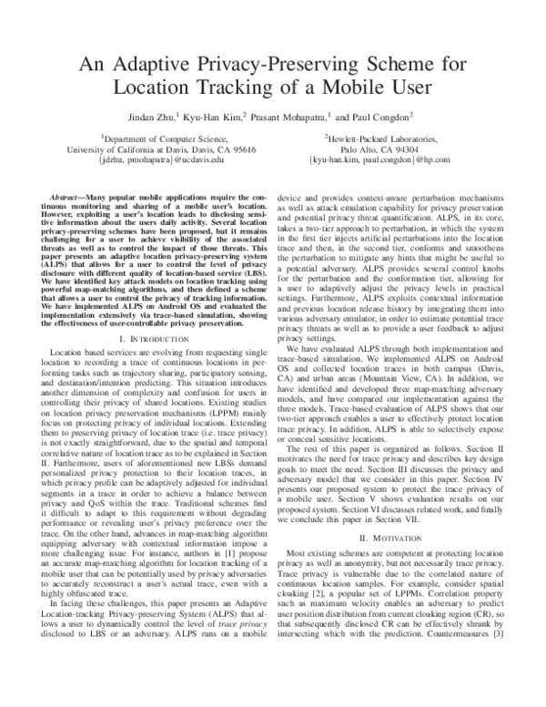 (PDF) An adaptive privacy-preserving scheme for location tracking of a ...