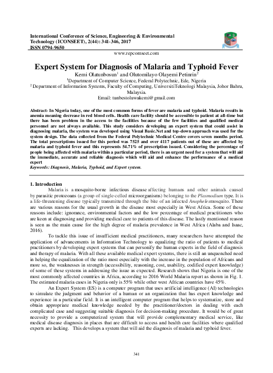 (PDF) Expert System for Diagnosis of Malaria and Typhoid Fever