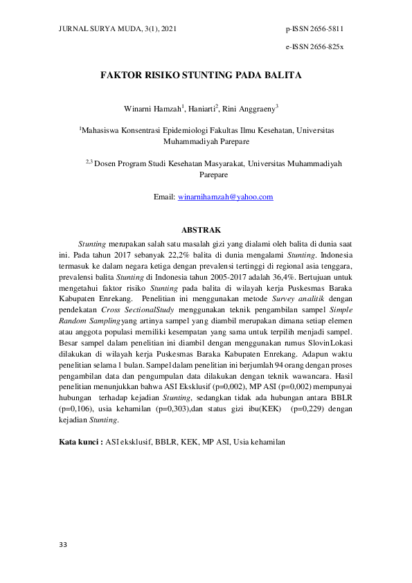 (PDF) Faktor Risiko Stunting Pada Balita