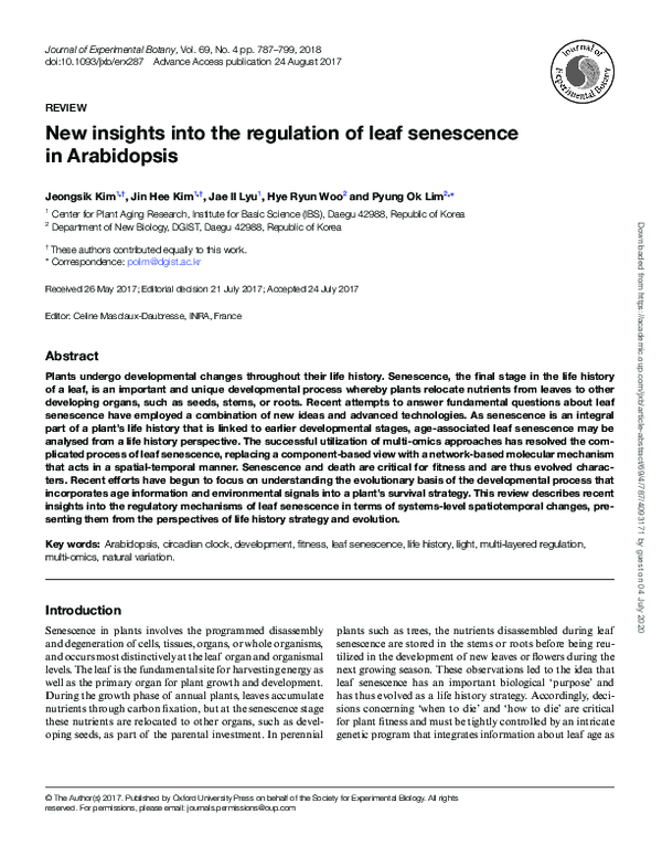 (PDF) New insights into the regulation of leaf senescence in Arabidopsis