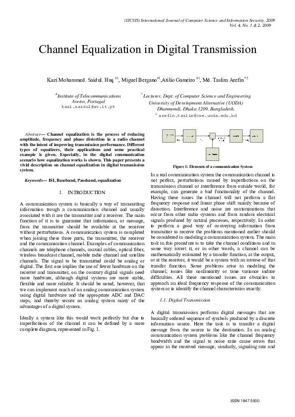 (PDF) Channel Equalization in Digital Transmission Miguel Bergano