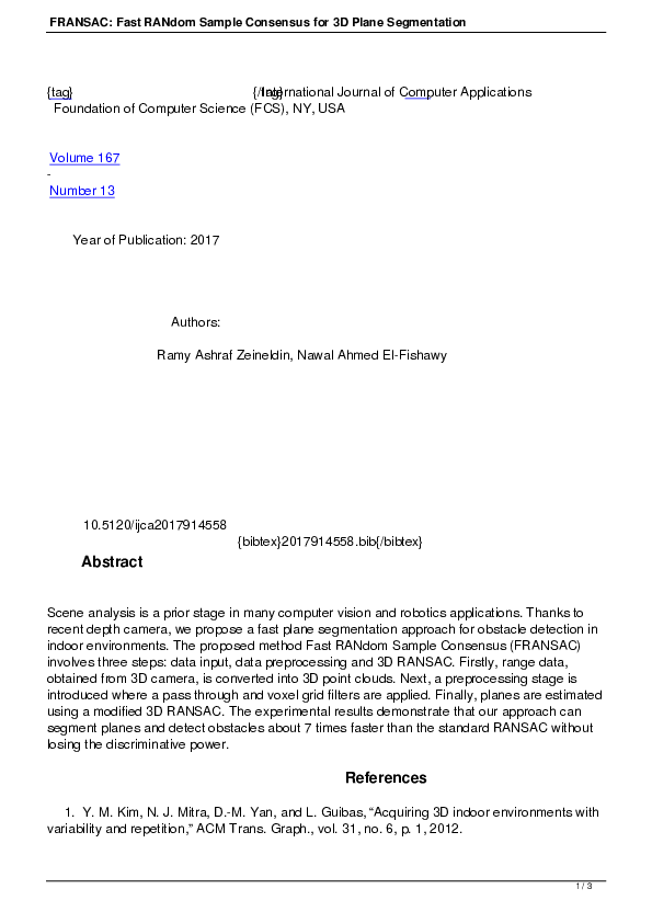 (PDF) FRANSAC: Fast RANdom Sample Consensus for 3D Plane Segmentation