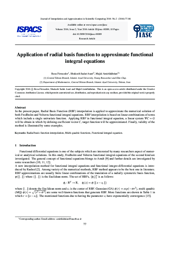 (PDF) Application of radial basis function to approximate functional ...