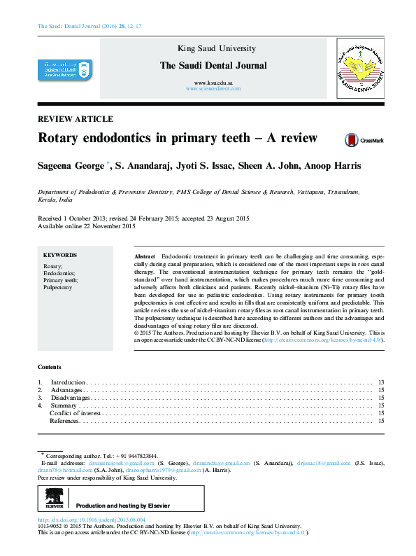 (PDF) Rotary endodontics in primary teeth A review Jyoti Issac